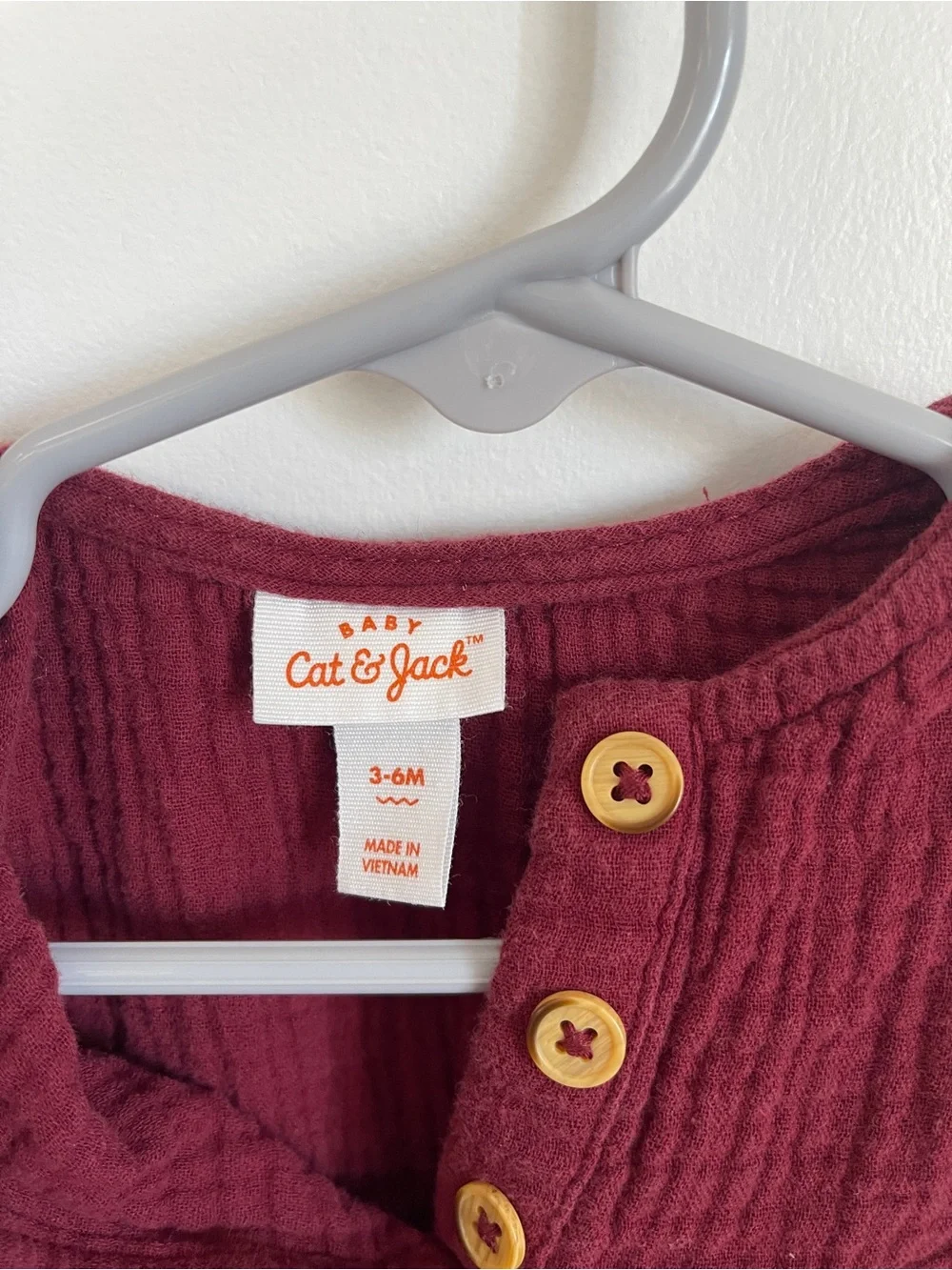 Cat & Jack Baby‎ Girls Burgundy Gauze Romper with Button Detail